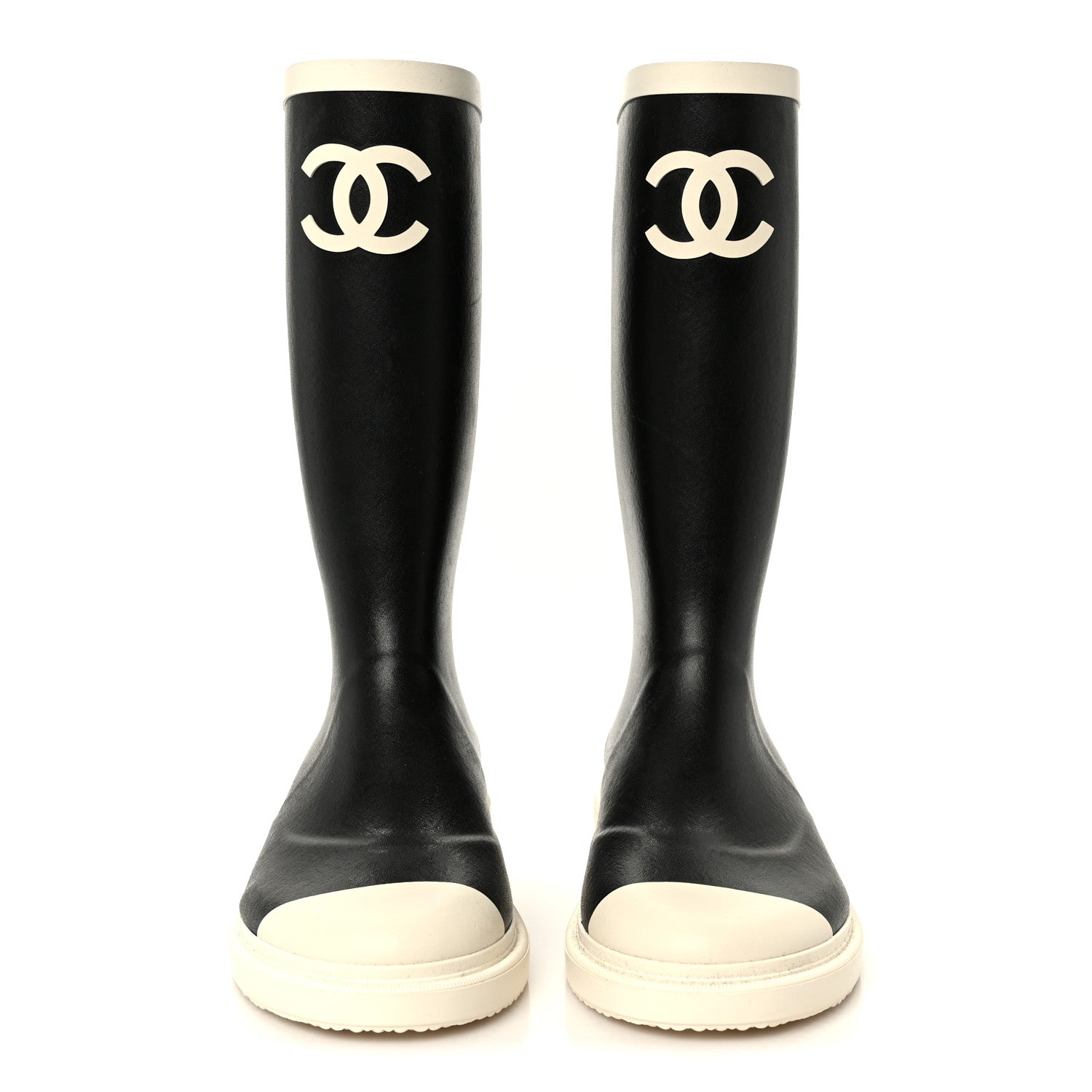 Chanel Caoutchouk CC High Boots 37 Black White 3 of 10