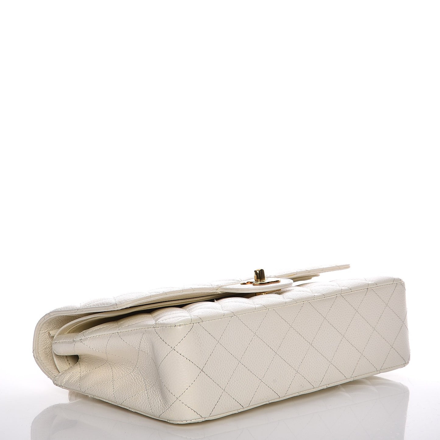 Caviar Quilted Medium Double Flap White