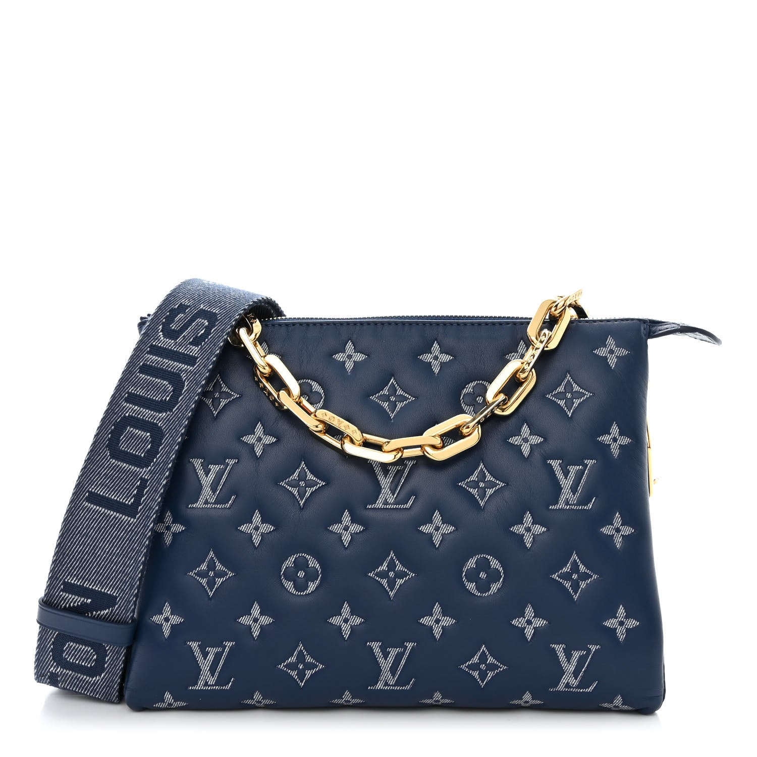 Louis Vuitton Lambskin Embossed Monogram Coussin PM Denim Blue 1 of 12