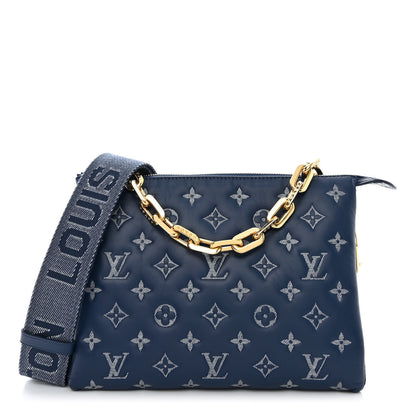 Louis Vuitton Lambskin Embossed Monogram Coussin PM Denim Blue 1 of 12