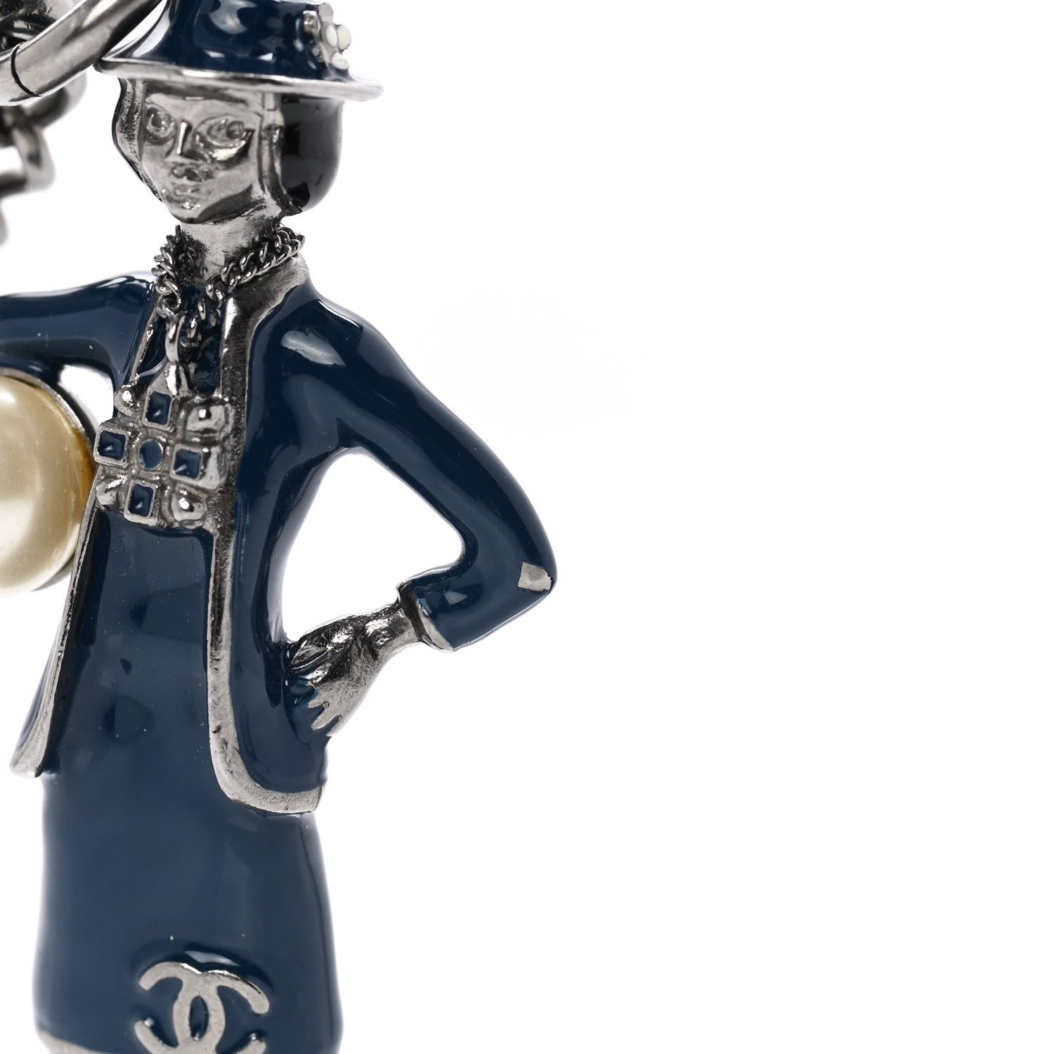 Chanel Enamel Pearl Coco Chanel Bag Charm Navy Silver 1111937