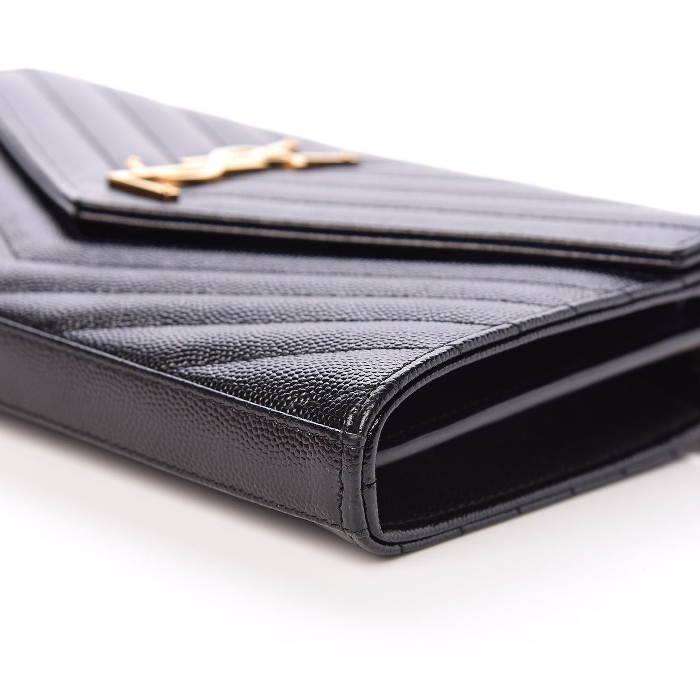 Grain De Poudre Matelasse Chevron Monogram Chain Wallet Black