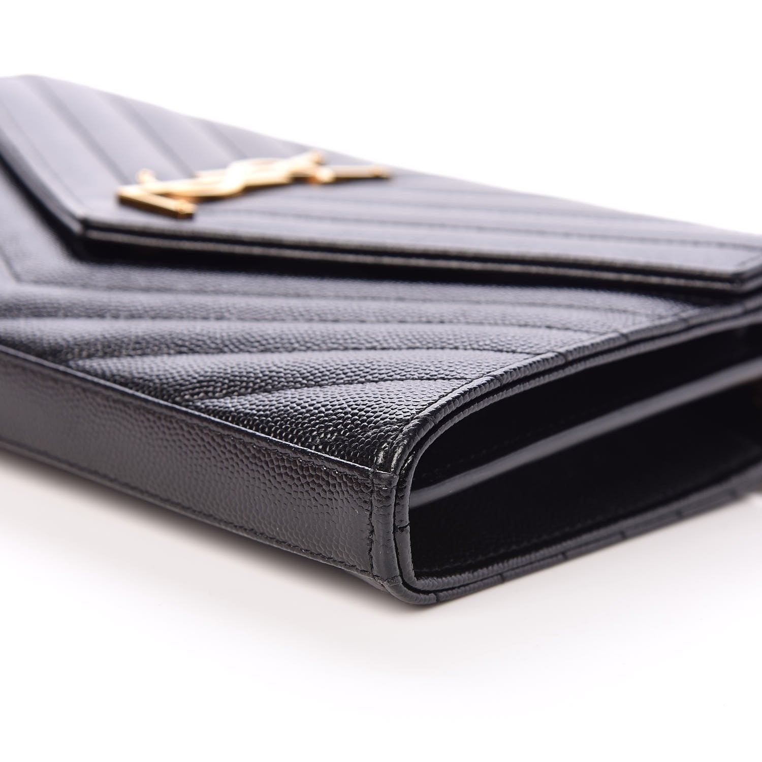 Saint Laurent Grain De Poudre Matelasse Chevron Monogram Chain Wallet Black 6 of 9
