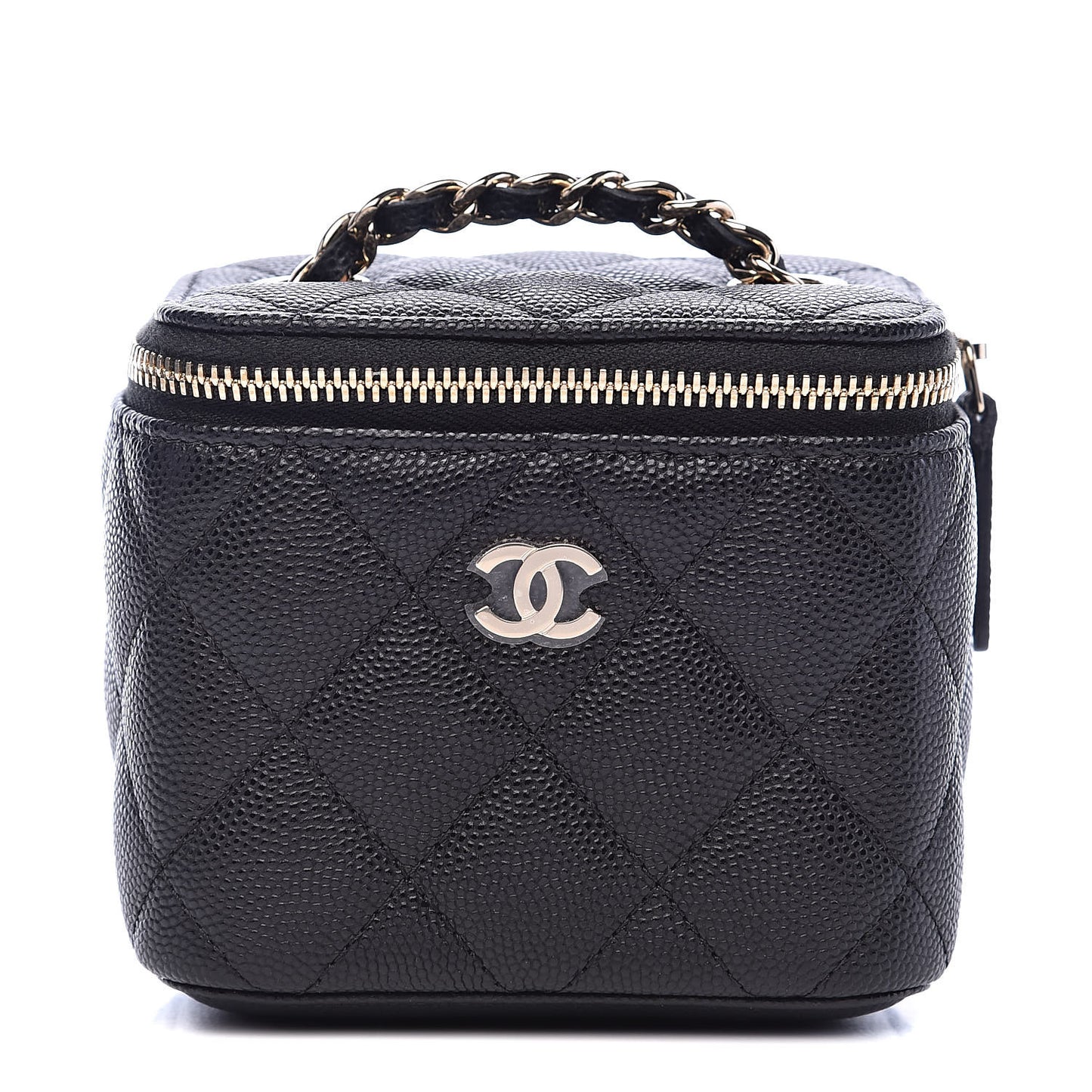 Caviar Quilted Mini Vanity Case With Chain Black