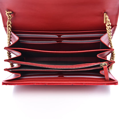Gucci Velvet Matelasse GG Marmont Chain Wallet Hibiscus Red 5 of 10