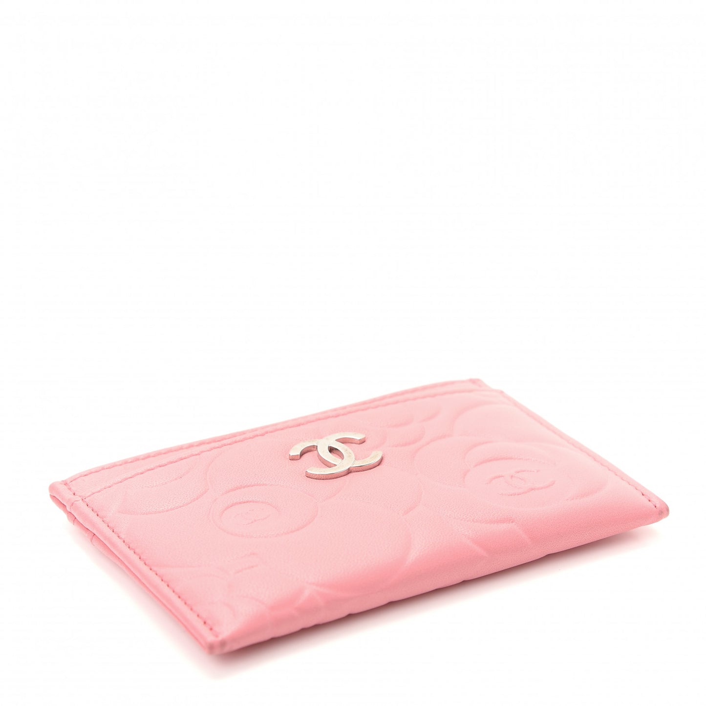 Lambskin Camellia Embossed Card Holder Pink