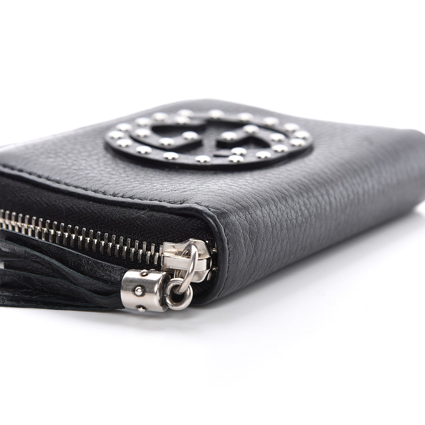 Pebbled Calfskin Studded Soho Compact Disco Zip Around Wallet Black