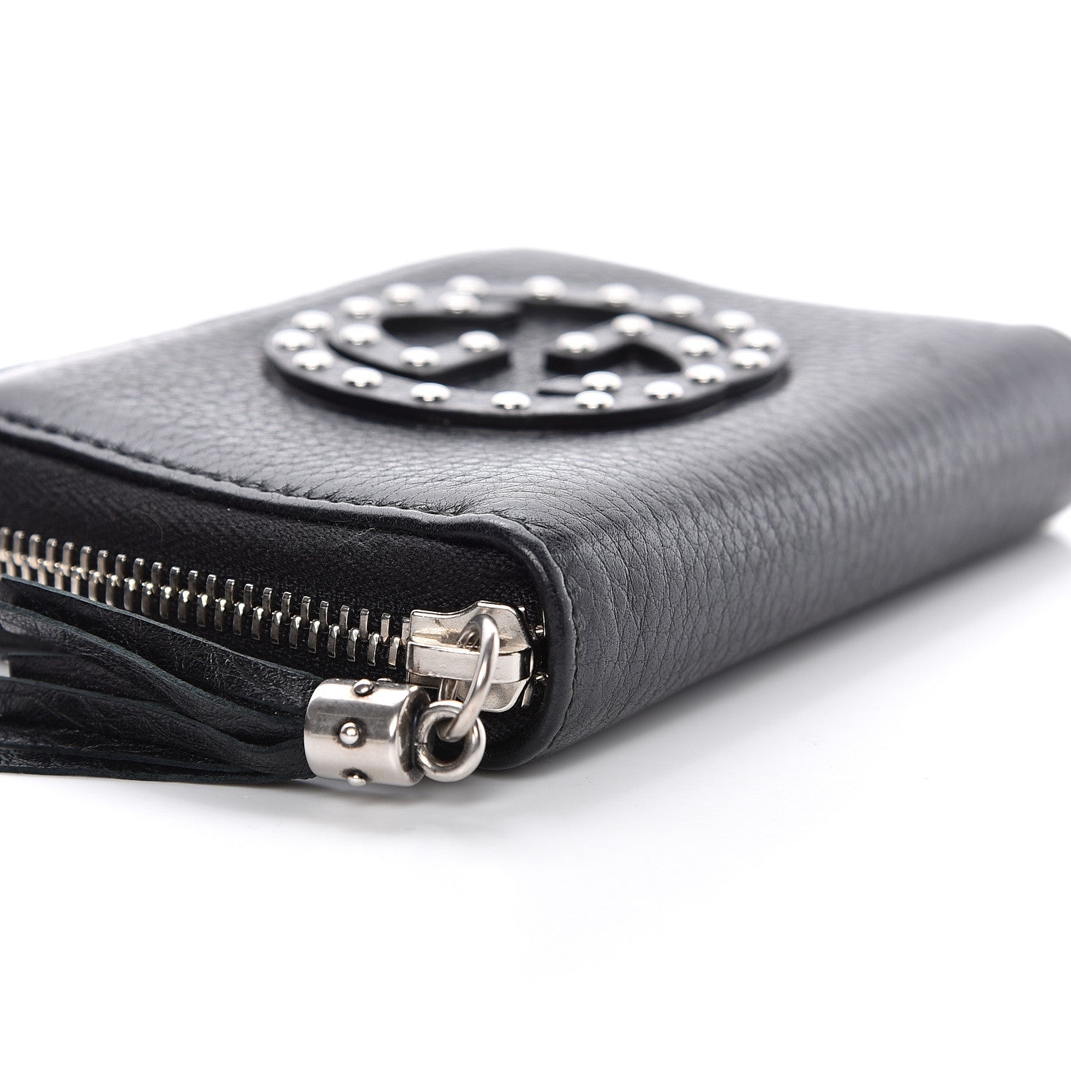 Gucci Pebbled Calfskin Studded Soho Compact Disco Zip Around Wallet Black 10 of 14