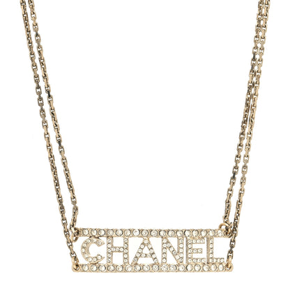 Chanel Metal Crystal Logo Choker Necklace Gold 2 of 5