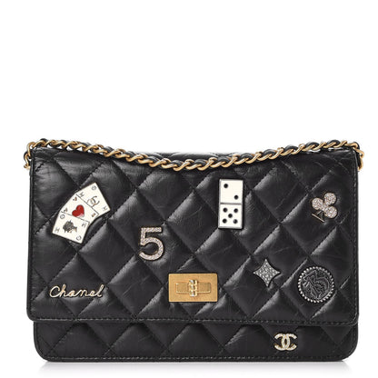 Chanel Aged Calfskin Casino 2.55 Reissue Wallet on Chain WOC Black 1 of 9