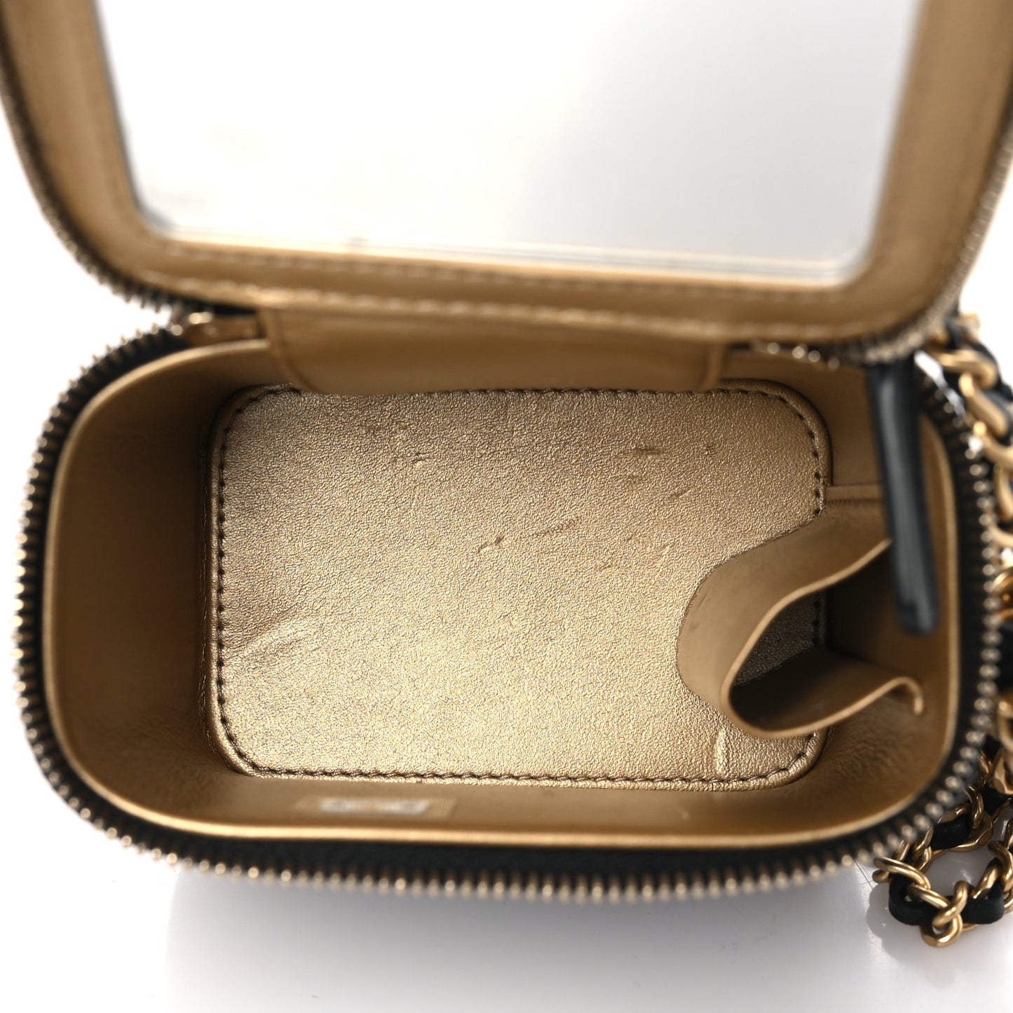 Lambskin Quilted Mini Pearl Crush Vanity Case With Chain Black