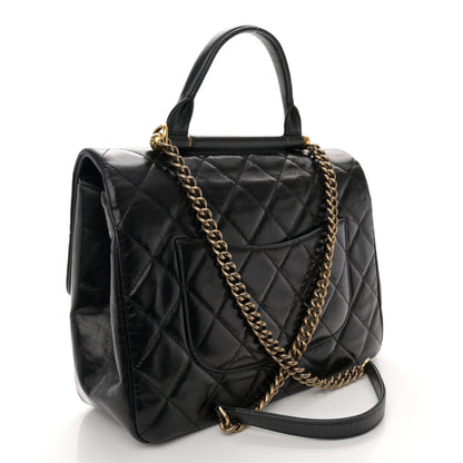 Chanel Calfskin Quilted Large Gold Bar Top Handle Flap Black 3 of 10