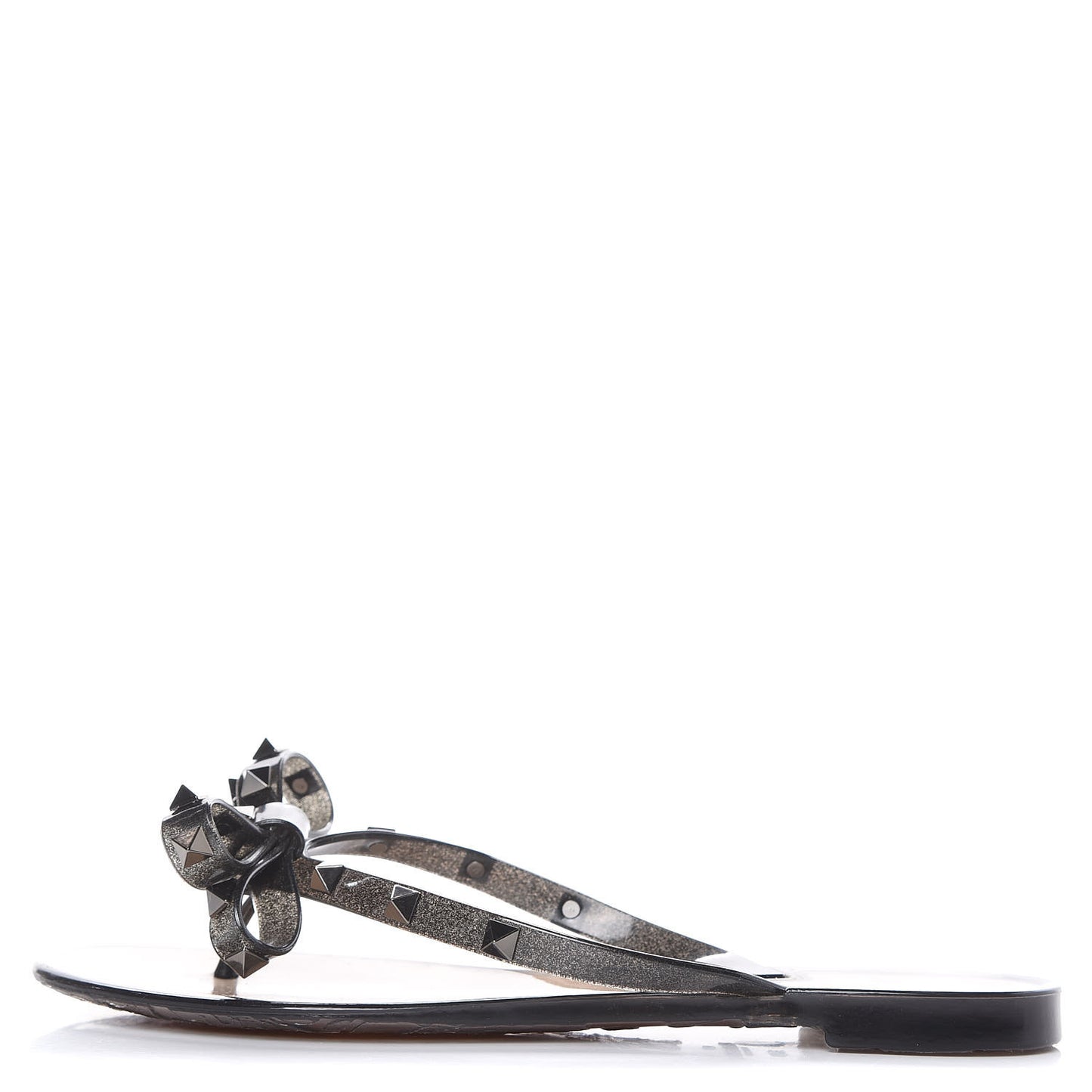 PVC Jelly Rockstud Bow Thong Sandals 38 Black
