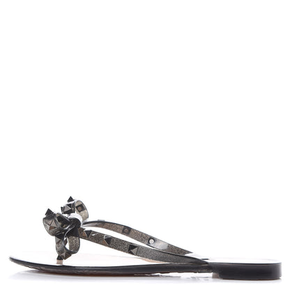 Valentino Garavani PVC Jelly Rockstud Bow Thong Sandals 38 Black 1 of 7