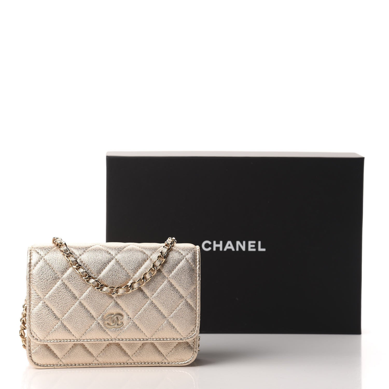 Chanel Metallic Lambskin Quilted Mini Wallet On Chain WOC Gold 11 of 11