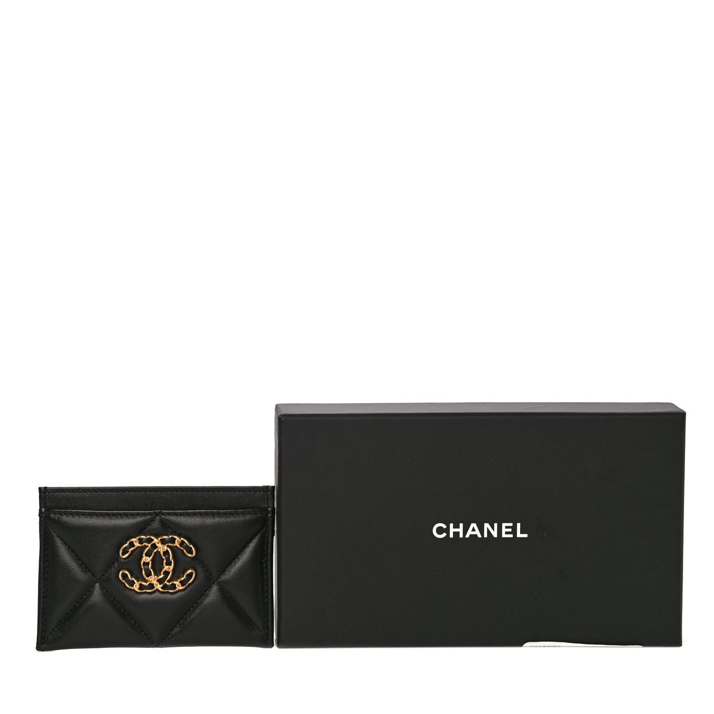 Lambskin Quilted Chanel 19 Card Holder Black