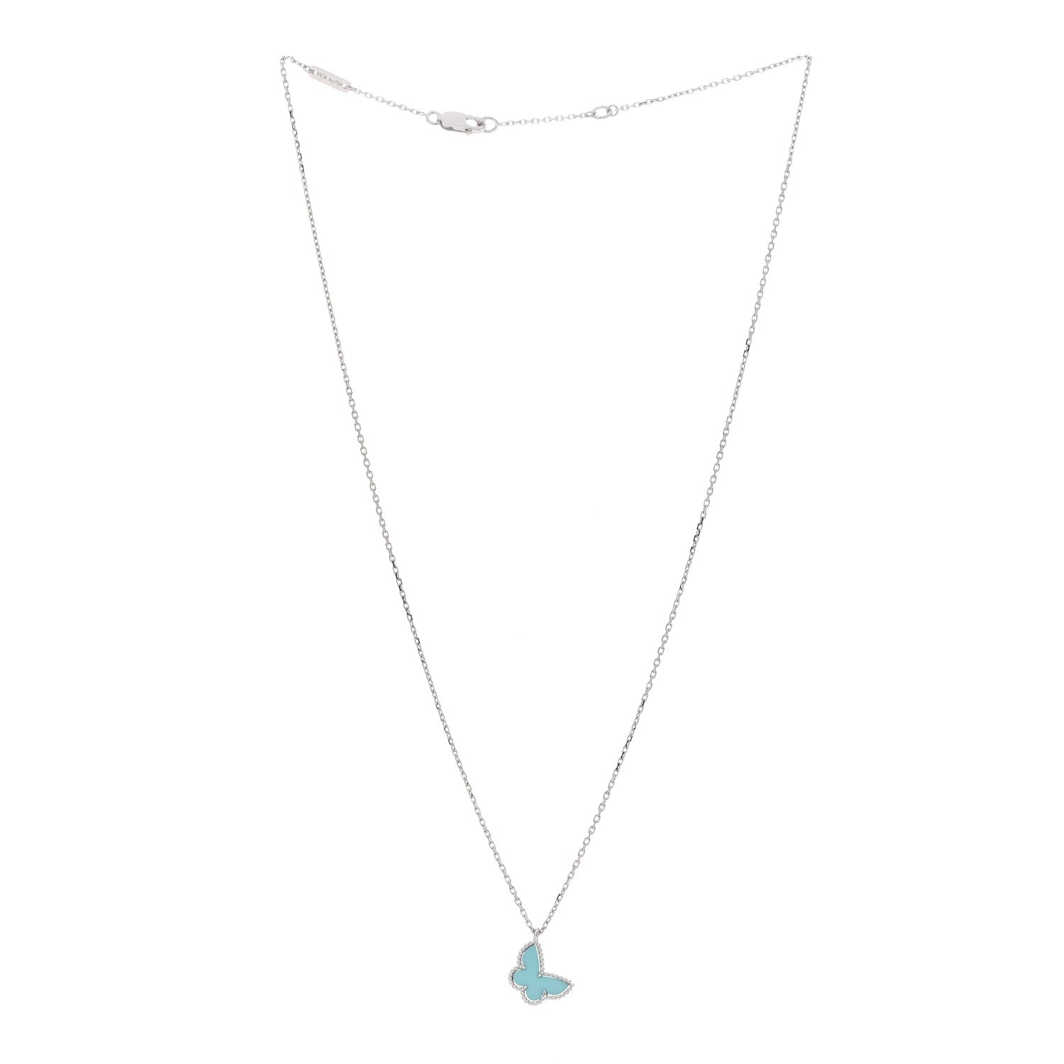 Van Cleef & Arpels 18K White Gold Turquoise Sweet Alhambra Butterfly Pendant Necklace 3 of 5