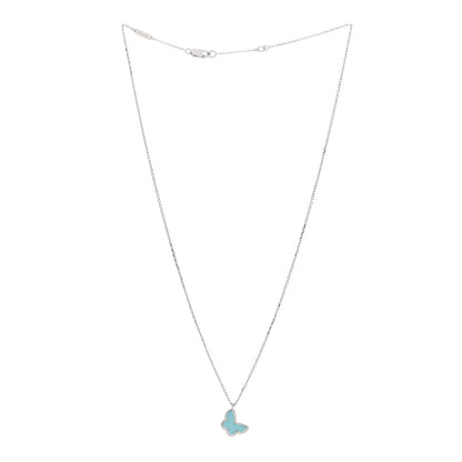 Van Cleef & Arpels 18K White Gold Turquoise Sweet Alhambra Butterfly Pendant Necklace 3 of 5