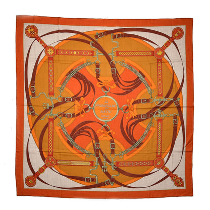 Hermes Cashmere Silk La Promenade Du Matin Shawl 140 Orange Naturel Ocre 1 of 5