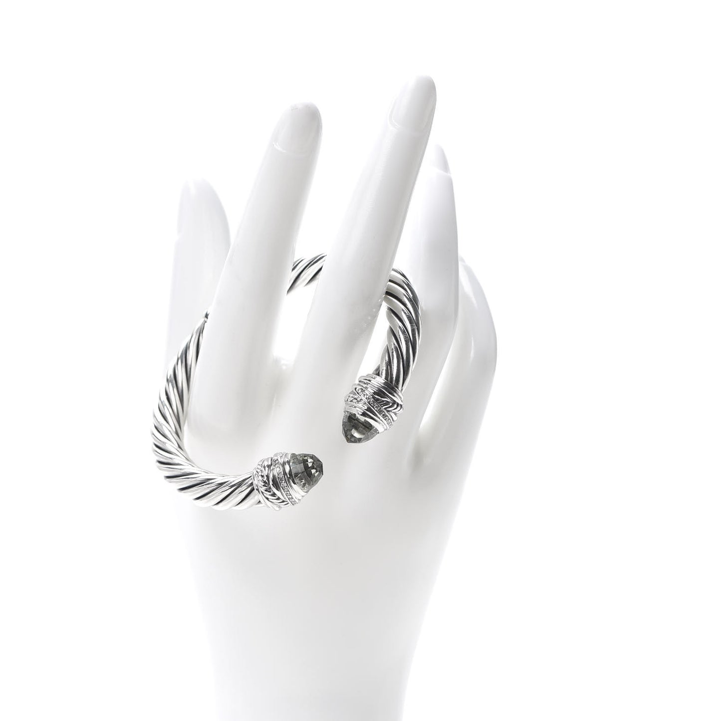 Sterling Silver Diamond Prasiolite 8.5mm Crossover Hinge Bracelet