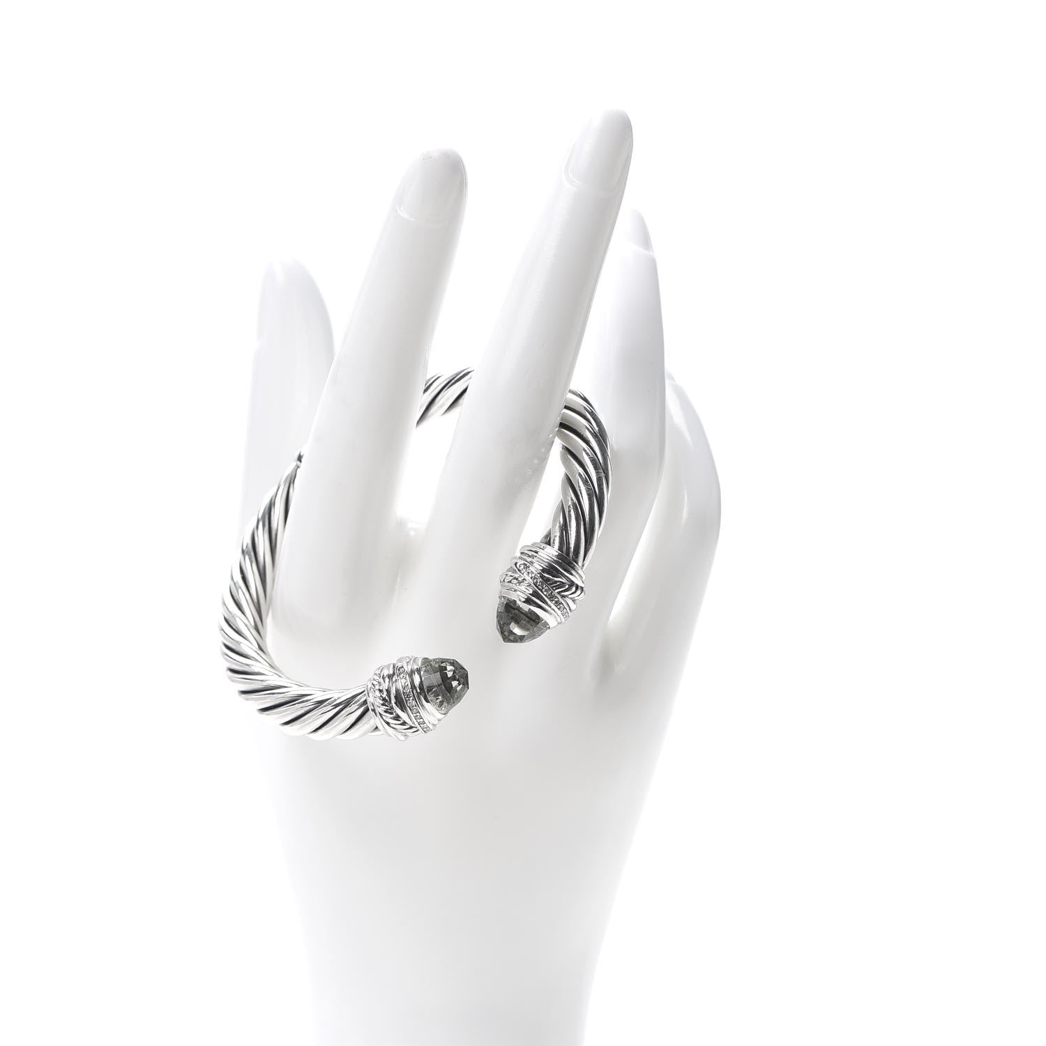 David Yurman Sterling Silver Diamond Prasiolite 8.5mm Crossover Hinge Bracelet 2 of 4