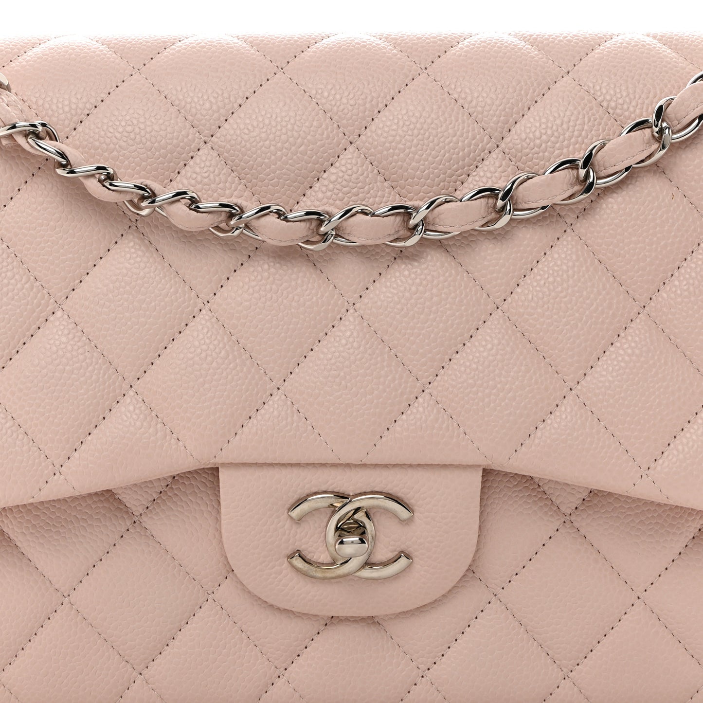 Caviar Quilted Jumbo Double Flap Light Pink