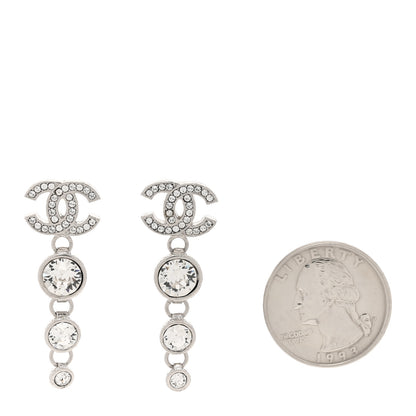 Chanel Metal Crystal CC Drop Earrings Silver 2 of 5