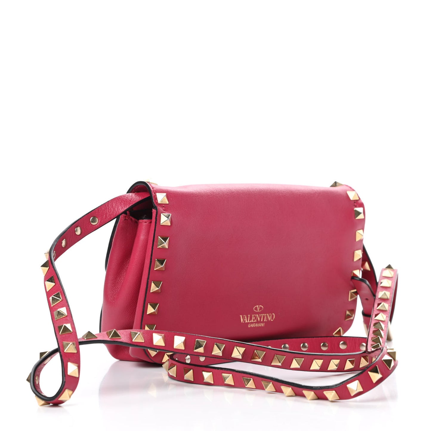 Vitello Mini Rockstud Flap Saddle Crossbody Bag Cyclamin