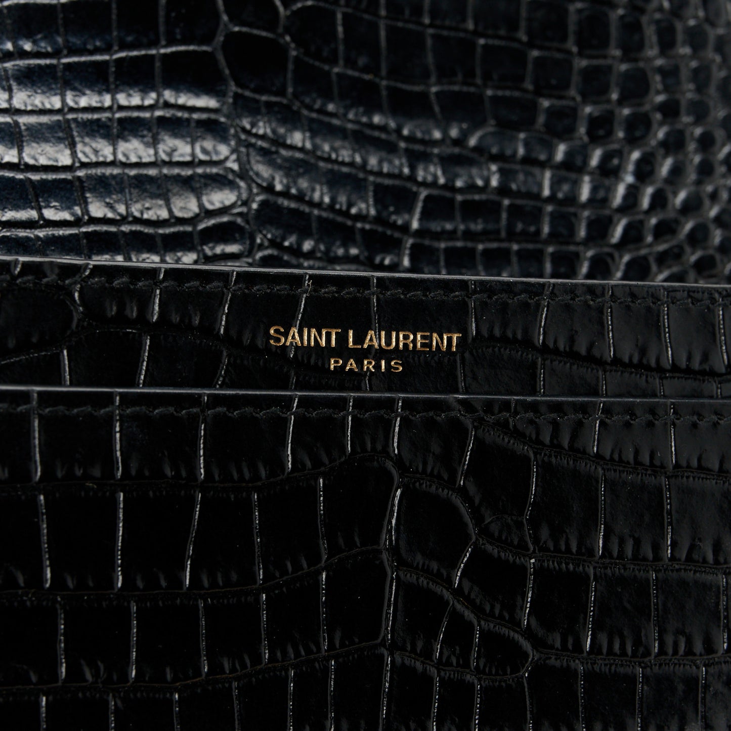 Calfskin Crocodile Embossed Monogram Cassandra Clasp Bag Black Rouge Legion