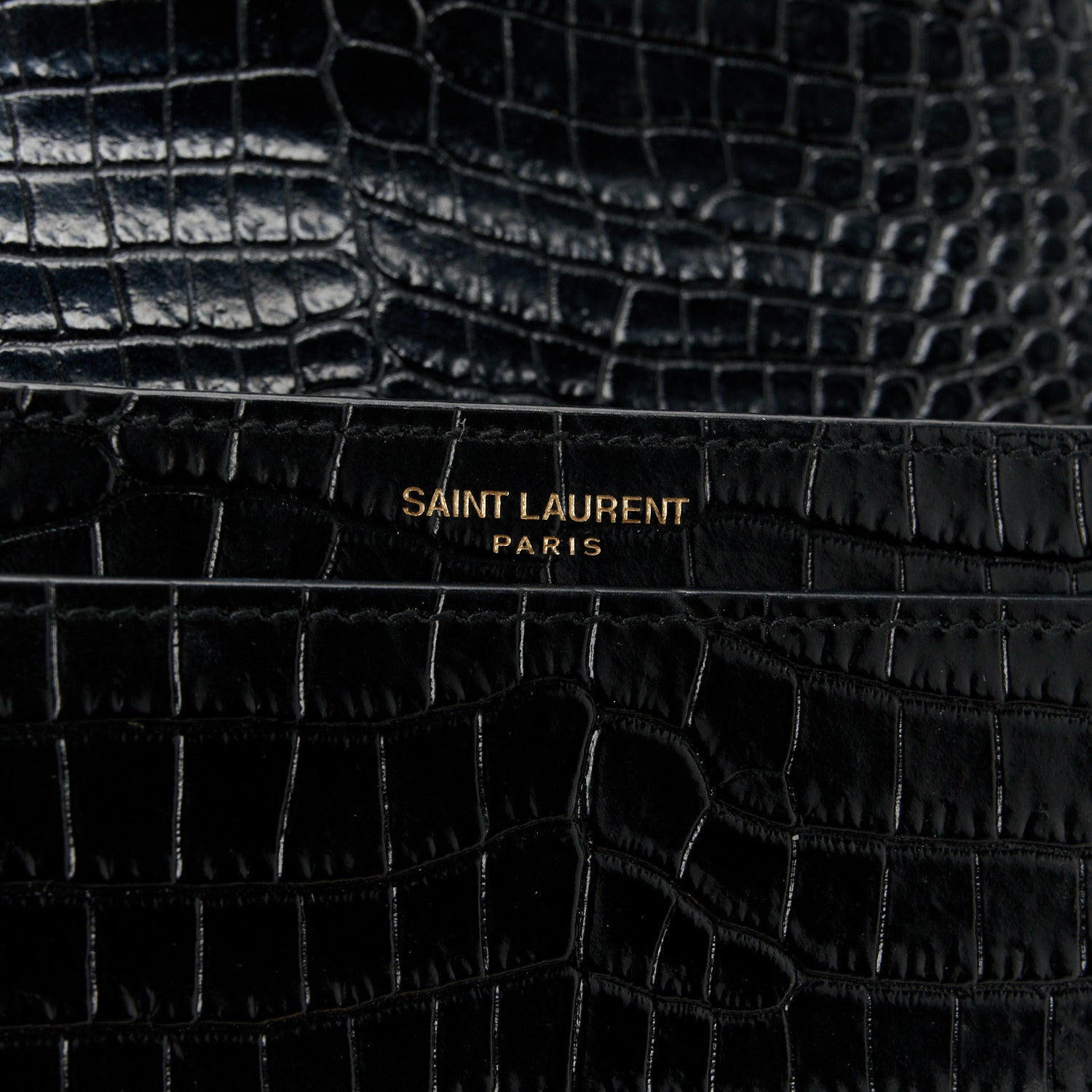 Saint Laurent Calfskin Crocodile Embossed Monogram Cassandra Clasp Bag Black Rouge Legion 8 of 13