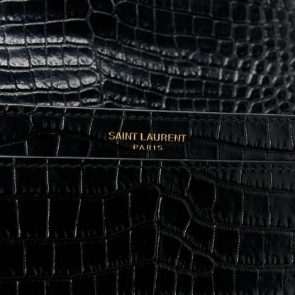 Saint Laurent Calfskin Crocodile Embossed Monogram Cassandra Clasp Bag Black Rouge Legion 8 of 13