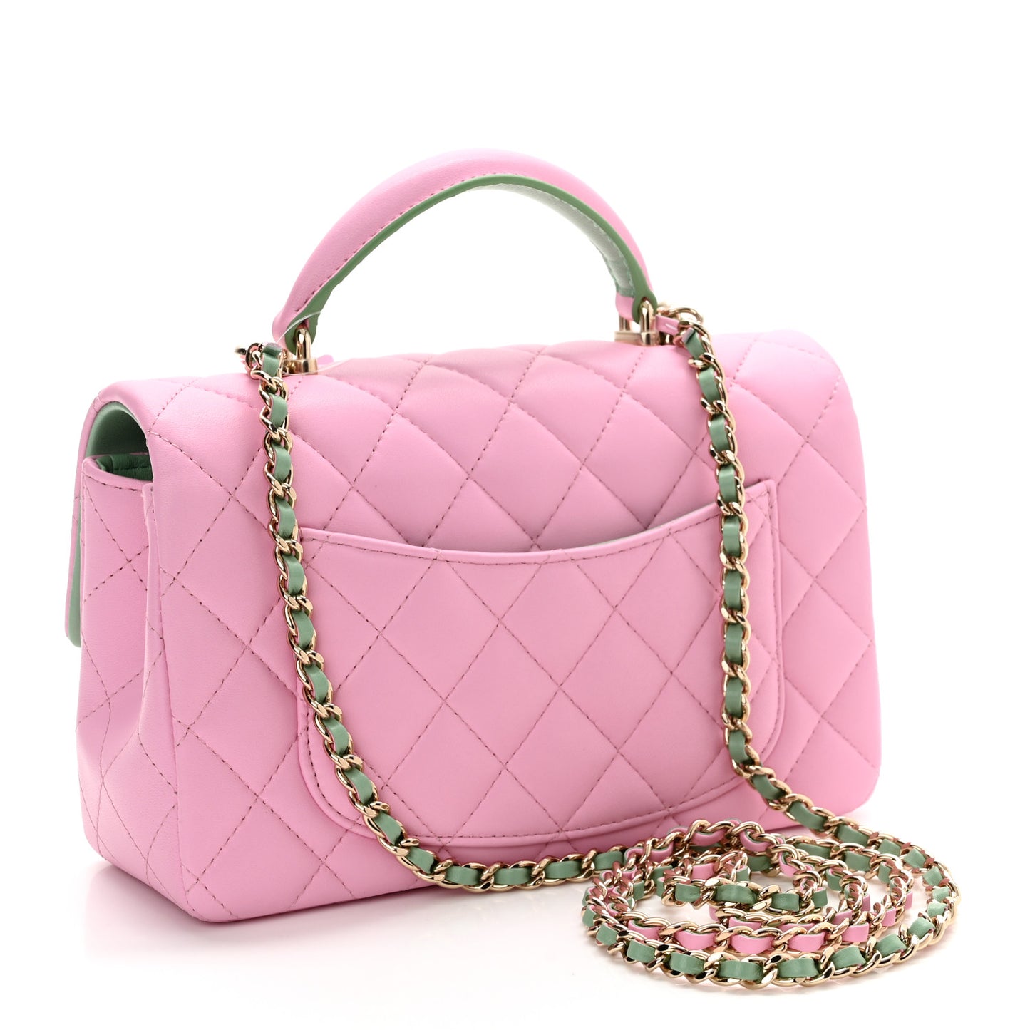 Lambskin Quilted Mini Top Handle Rectangular Flap Lilac Light Green