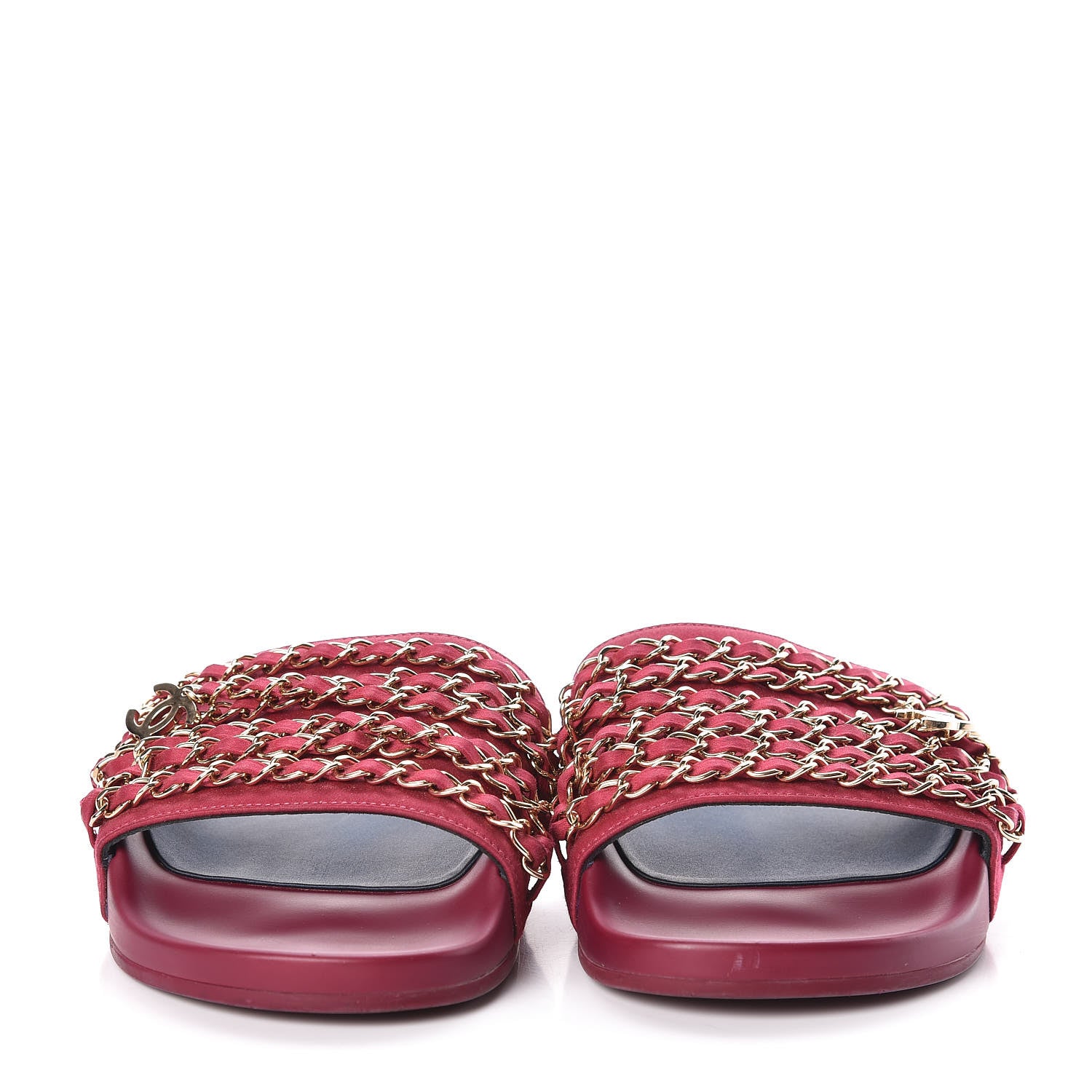 Chanel Satin Chain Flat Sandals 37 Dark Fuchsia 2 of 8