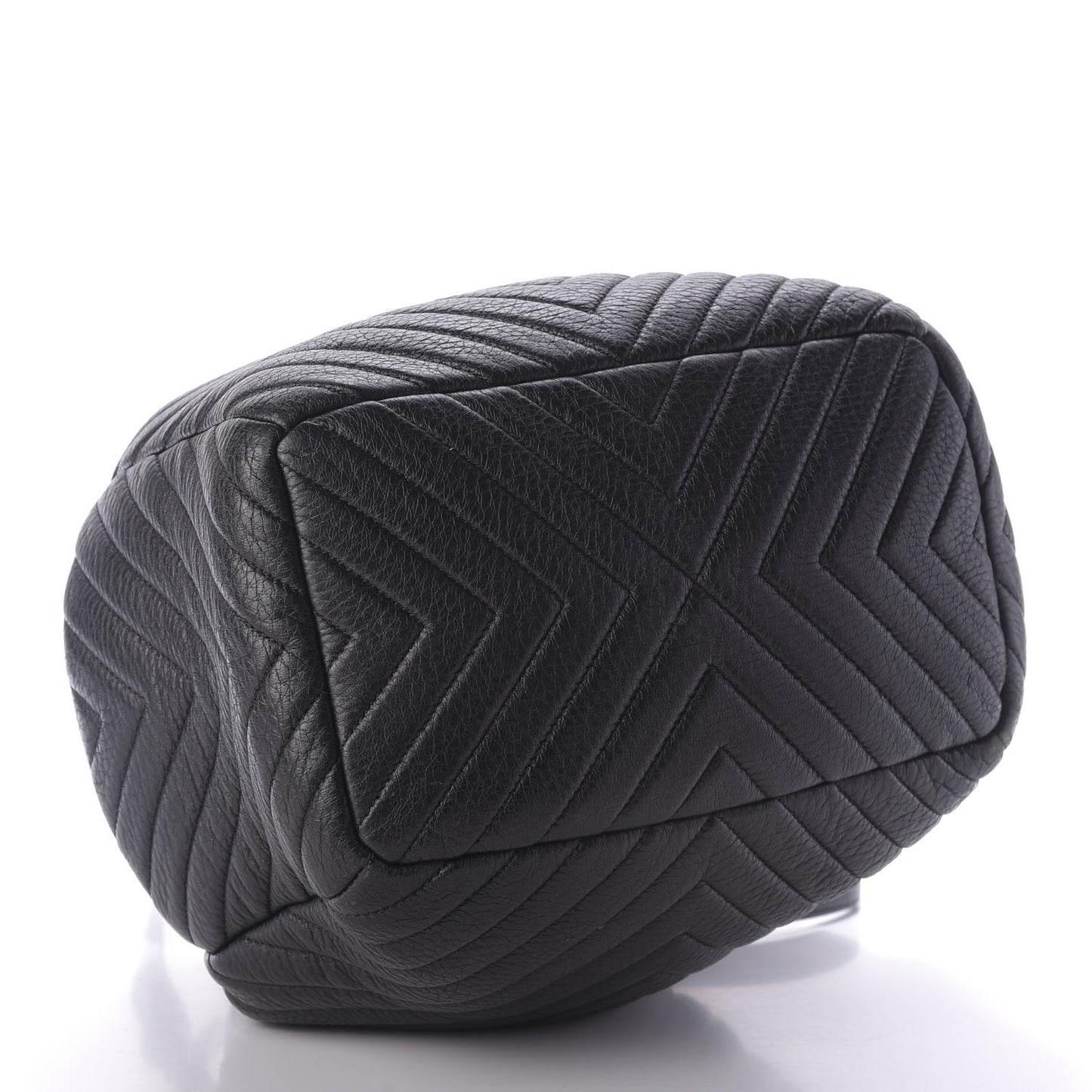 Deerskin Chevron Medium CC Chain Bucket Drawstring Bag Black