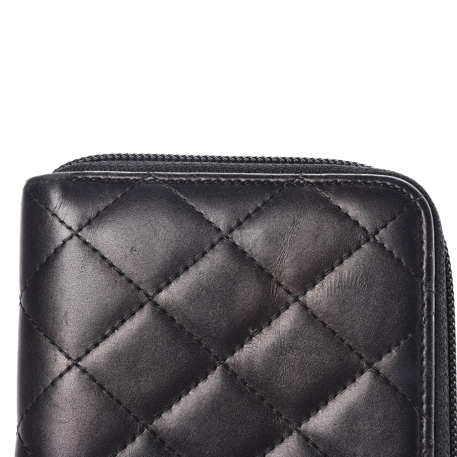 Chanel Calfskin Quilted Cambon Large Gusset Zip Around Wallet Black Silver 10 of 14