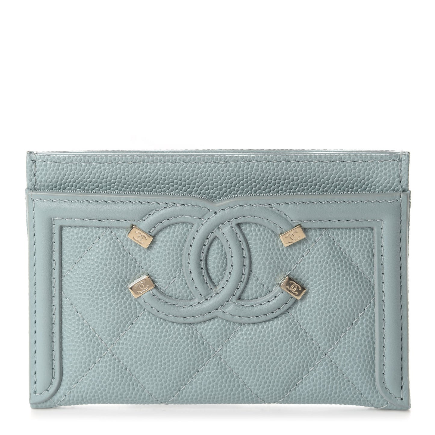 Caviar Quilted Filigree Card Holder Light Blue