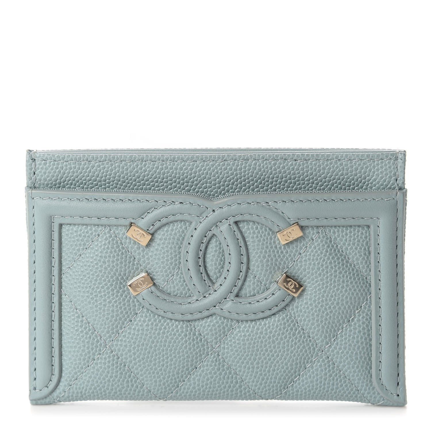 Chanel Caviar Quilted Filigree Card Holder Light Blue 1 of 8