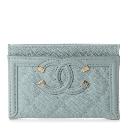Chanel Caviar Quilted Filigree Card Holder Light Blue 1 of 8