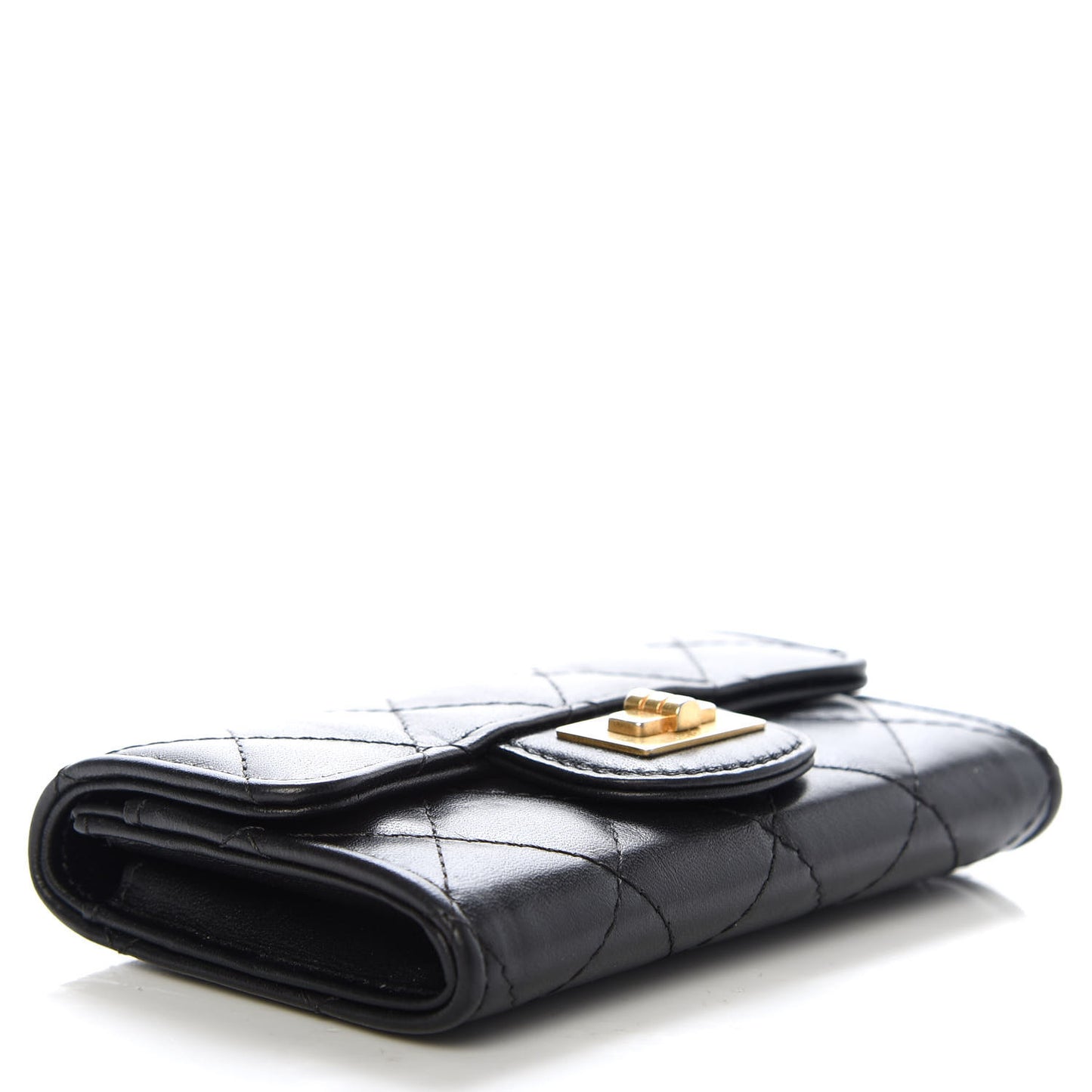 Aged Calfskin Quilted Reissue Flap Card Holder Black