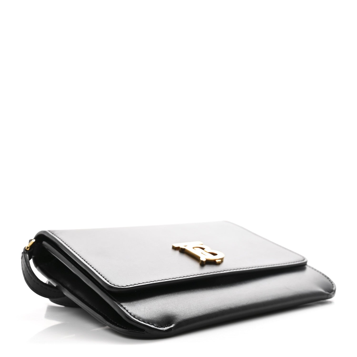 Burberry Calfskin Monogram TB Mini Flat Crossbody Bag Black 4 of 9
