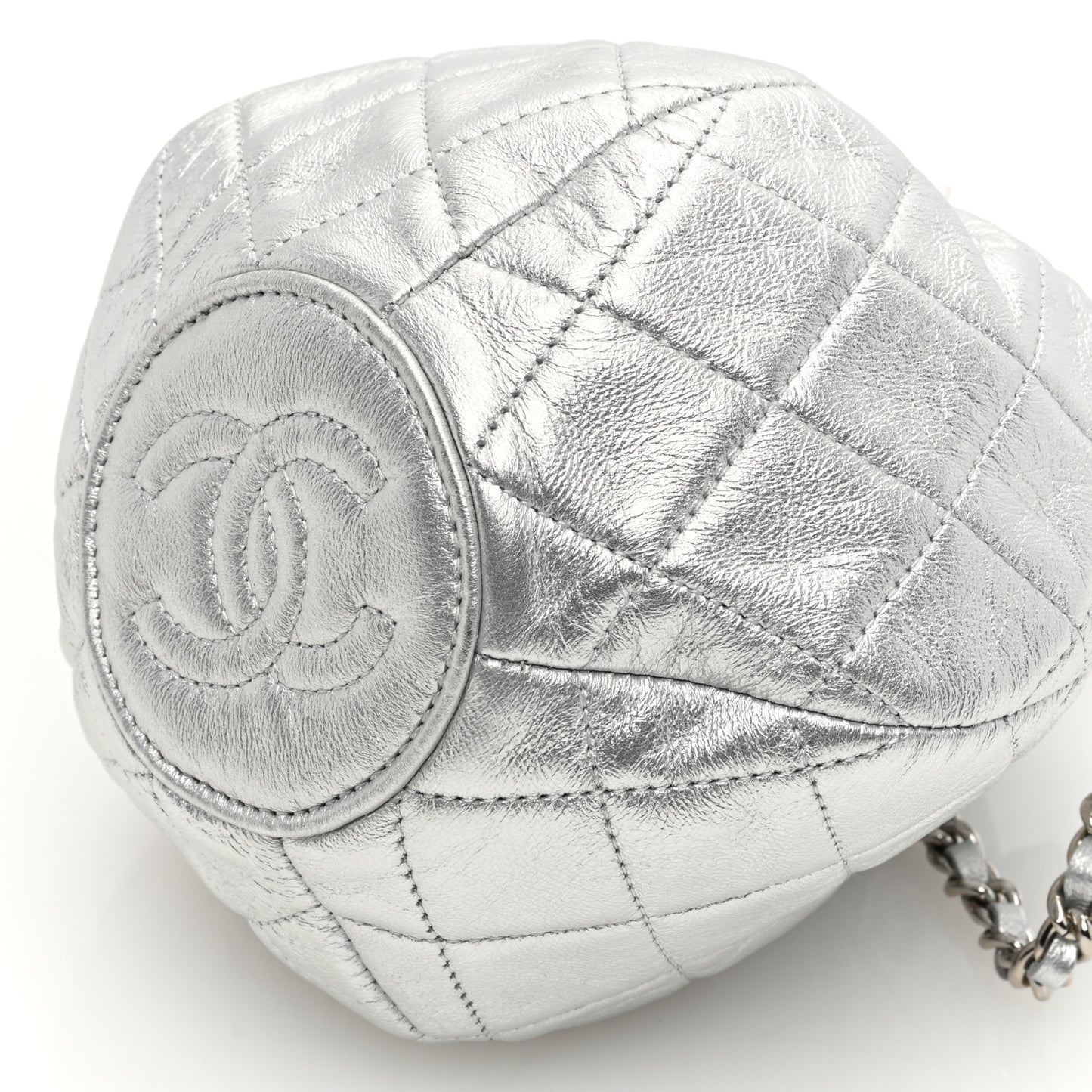 Metallic Aged Calfskin Quilted Small Gabrielle Bucket Silver
