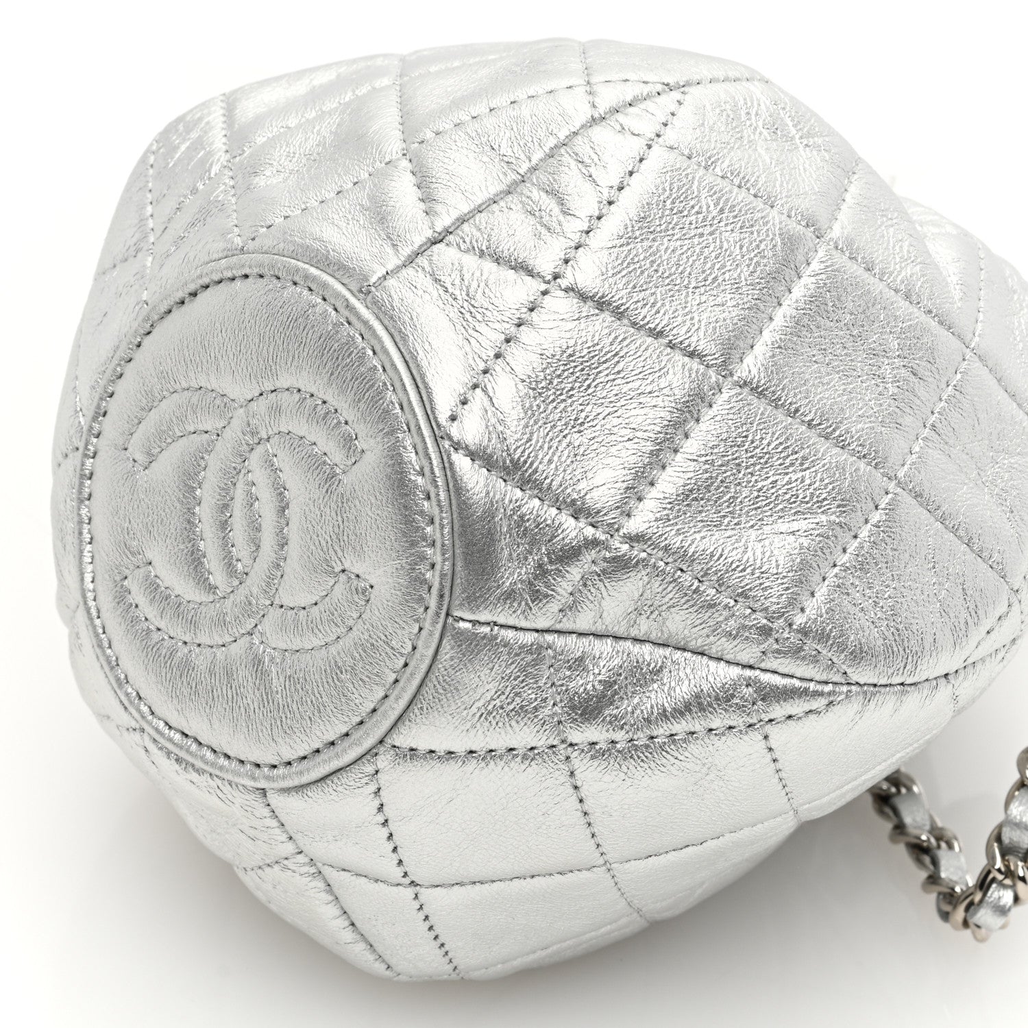 Chanel Metallic Aged Calfskin Quilted Small Gabrielle Bucket Silver 10 of 10