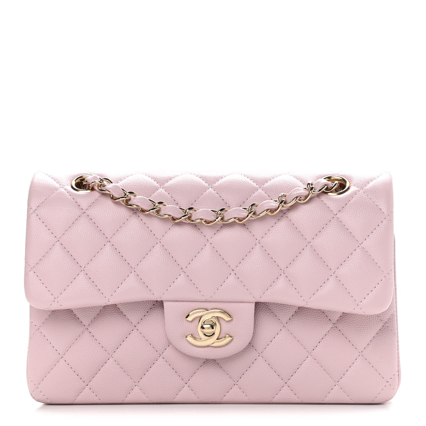 Caviar Quilted Small Double Flap Light Pink