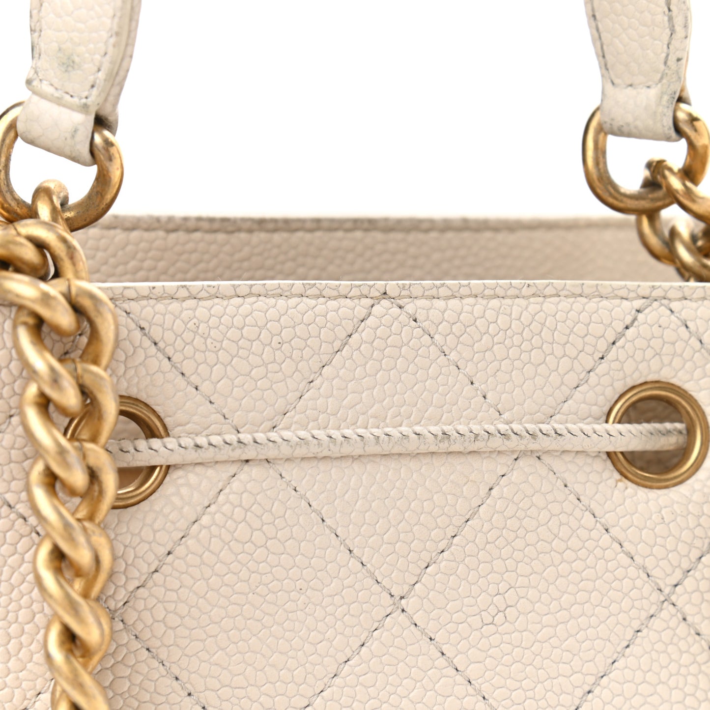 Caviar Diamond Stitched CC Bucket Drawstring Bag White