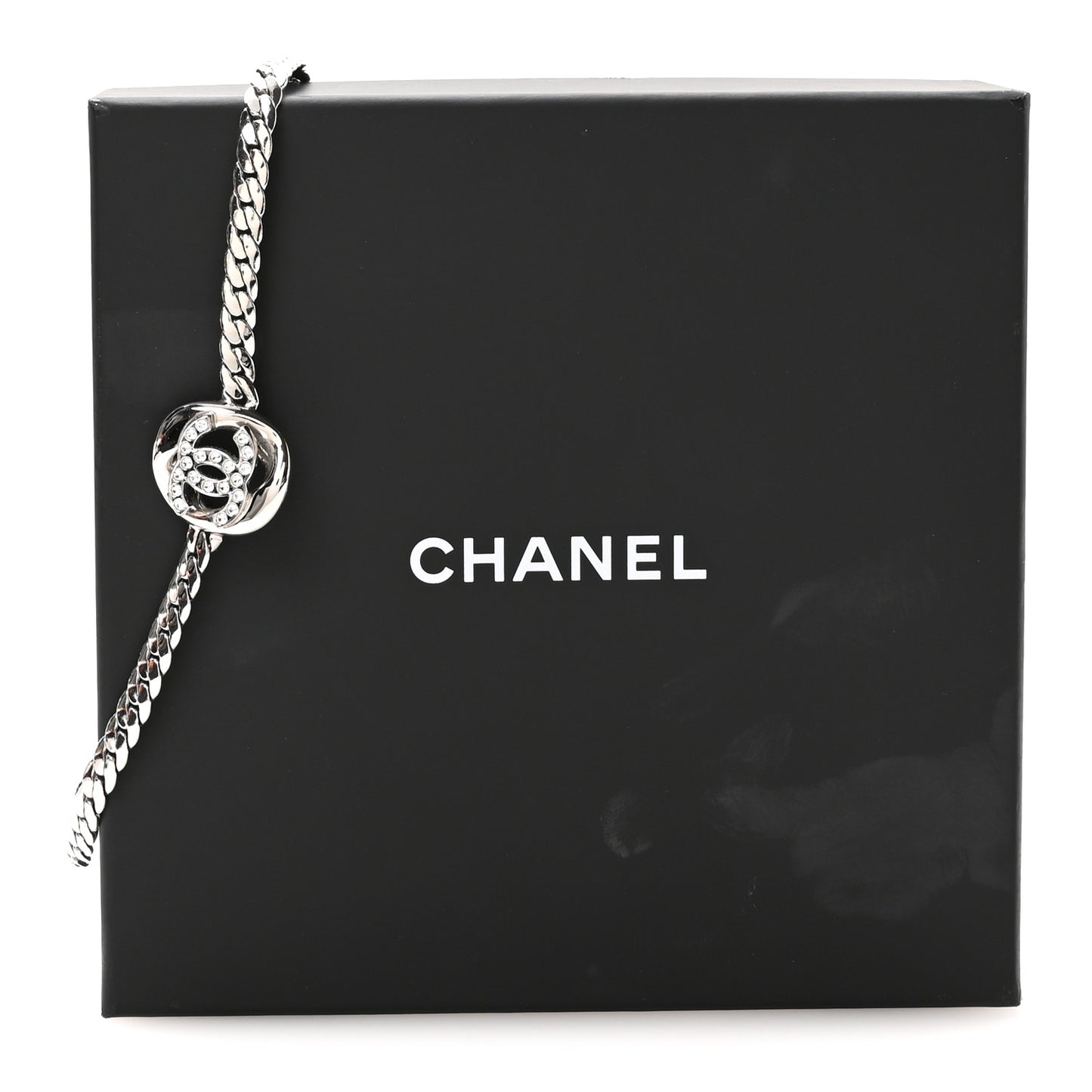 Metal Crystal CC Choker Necklace Silver