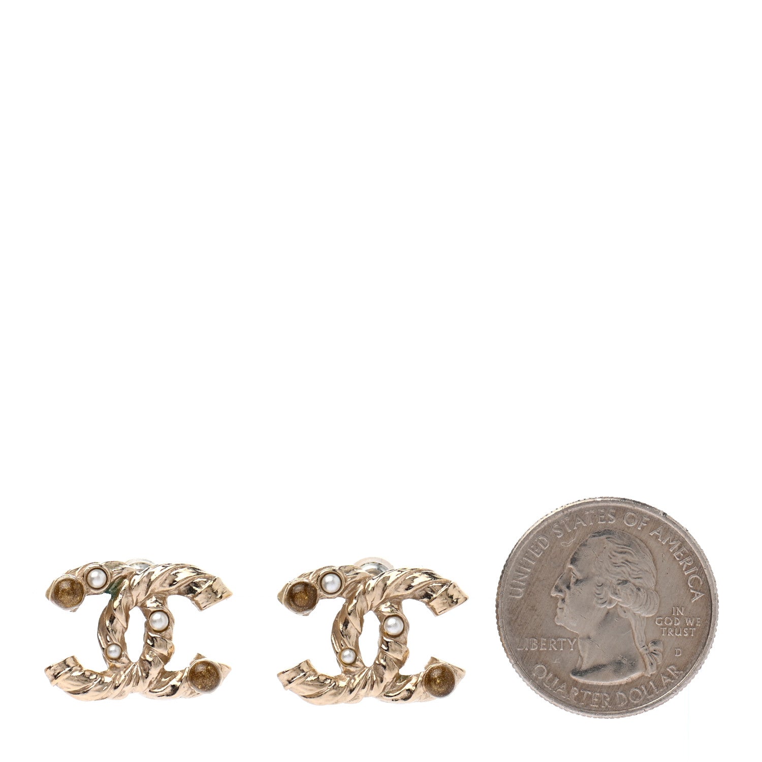 Chanel Pearl Resin Twisted CC Earrings Gold 2 of 4