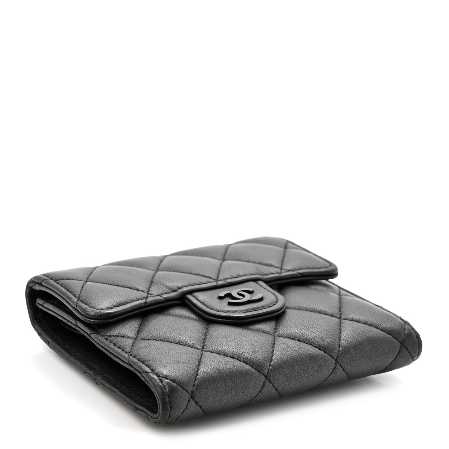 Lambskin Quilted Compact Flap Wallet So Black