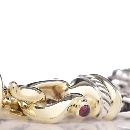David Yurman Sterling Silver 14K Yellow Gold Red Tourmaline Double Wheat Buckle Bracelet 4 of 6