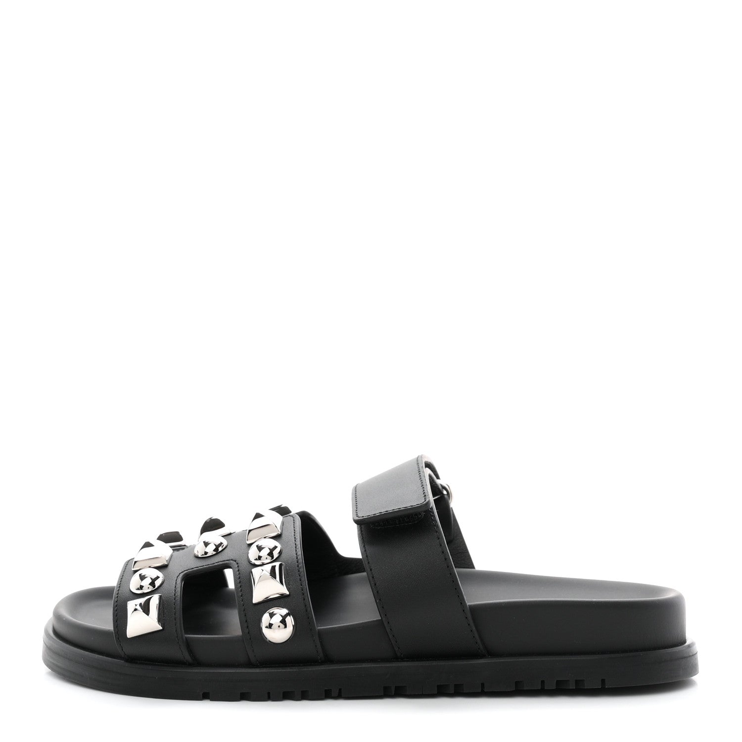 Hermes Calfskin Medor Studded Womens Chypre Sandals 36.5 Black 1 of 10