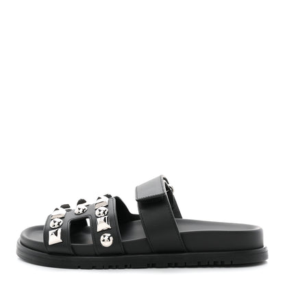 Hermes Calfskin Medor Studded Womens Chypre Sandals 36.5 Black 1 of 10